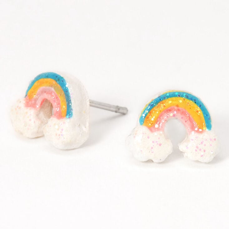 Silver Glitter Rainbow Arch Stud Earrings,
