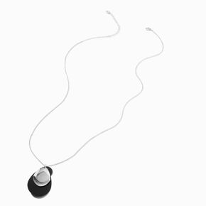 Silver-tone Black Oval Disc Long Necklace ,