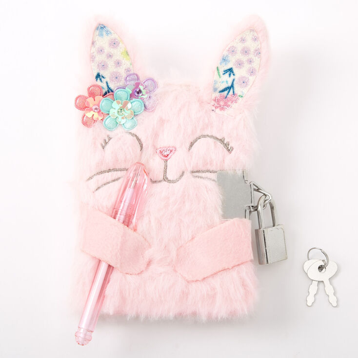 Journal intime &agrave; cadenas en peluche lapin rose,