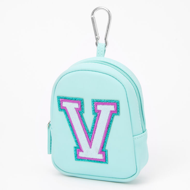 Mint Varsity Initial Mini Backpack Keychain - V,