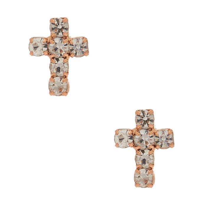 Claire's Clous d'oreille couleur doré rose avec croix en strass