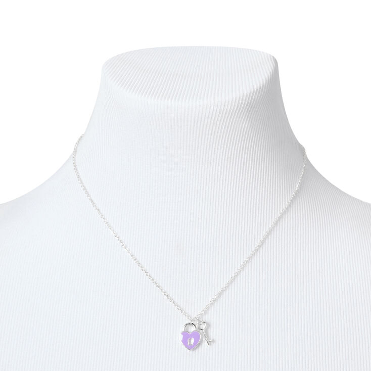 Purple Heart Lock &amp; Key Pendant Necklace,