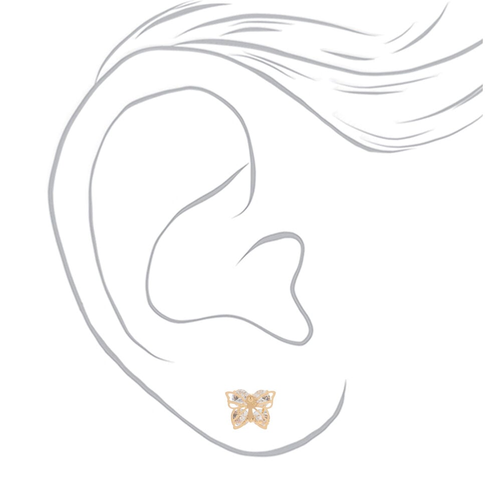 Gold-tone Cubic Zirconia Butterfly Stud Earrings,