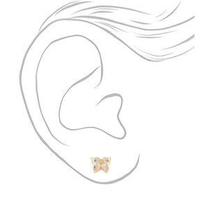 Gold Cubic Zirconia Butterfly Stud Earrings,