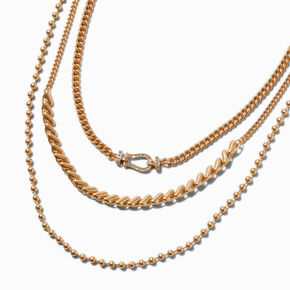 Gold-tone Crystal Buckle Multi-Strand Chain Necklace,