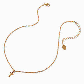 Collier &agrave; pendentif croix cha&icirc;ne torsad&eacute;e couleur dor&eacute;e,