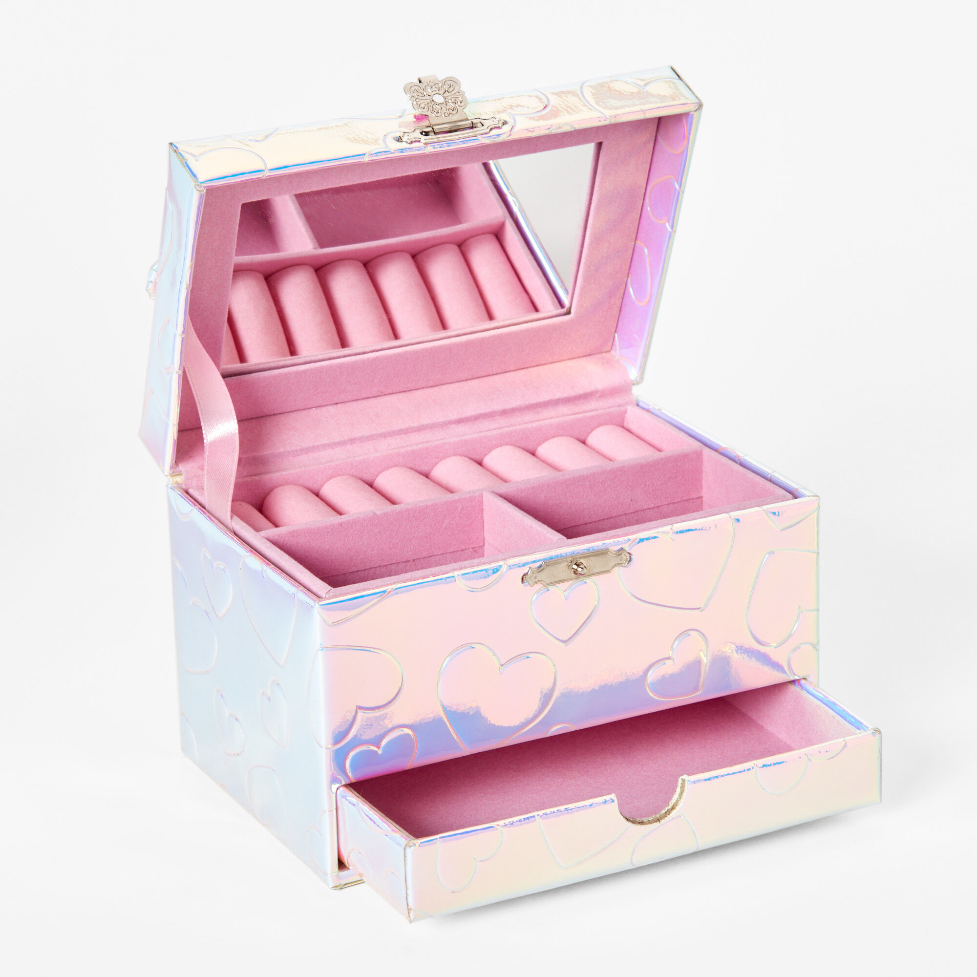 Claire's Boîte à bijoux cœurs en relief au fini holographique