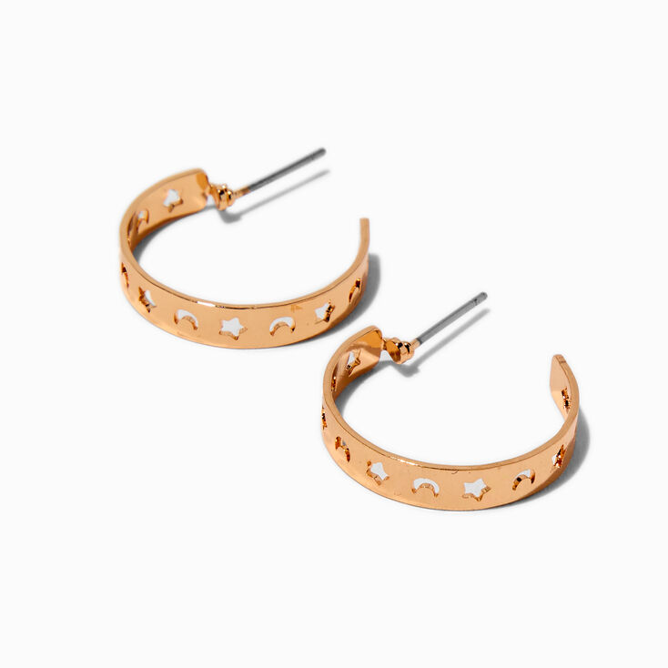 Gold-tone Moon &amp; Stars Cut-Out Half Hoop Earrings,