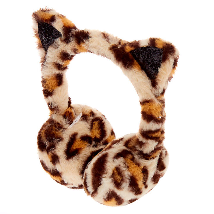 Glitter Leopard Plush Ear Muffs Brown Claire S Us