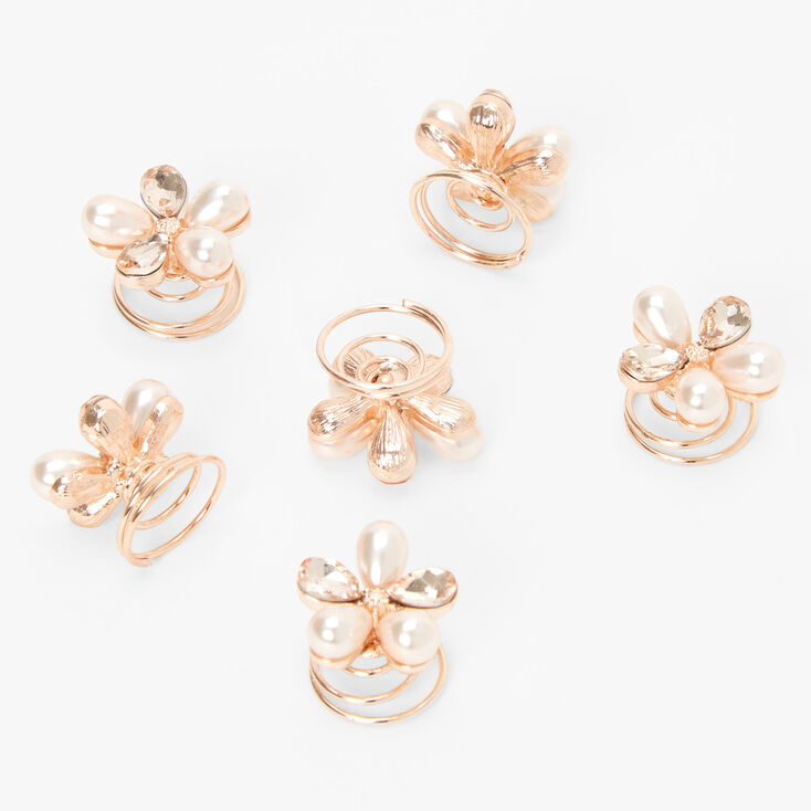 Rose Gold Daisy Rhinestone Hair Spinners - 6 Pack | Claire's US