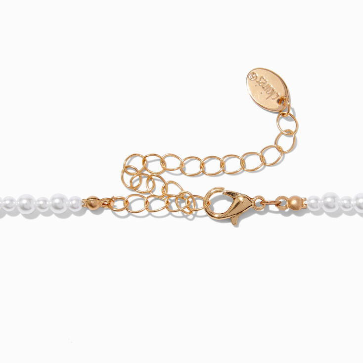 Floral &amp; Bow Charm Pearl Choker Necklace,