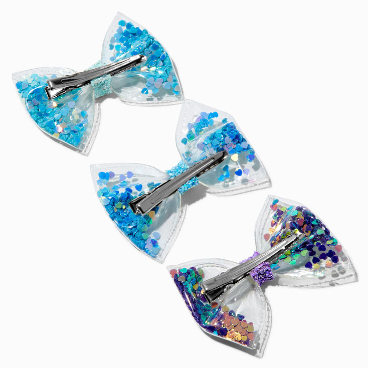 Claire's Blue & Purple Shaker Hair Bow Clips - 3 Pack