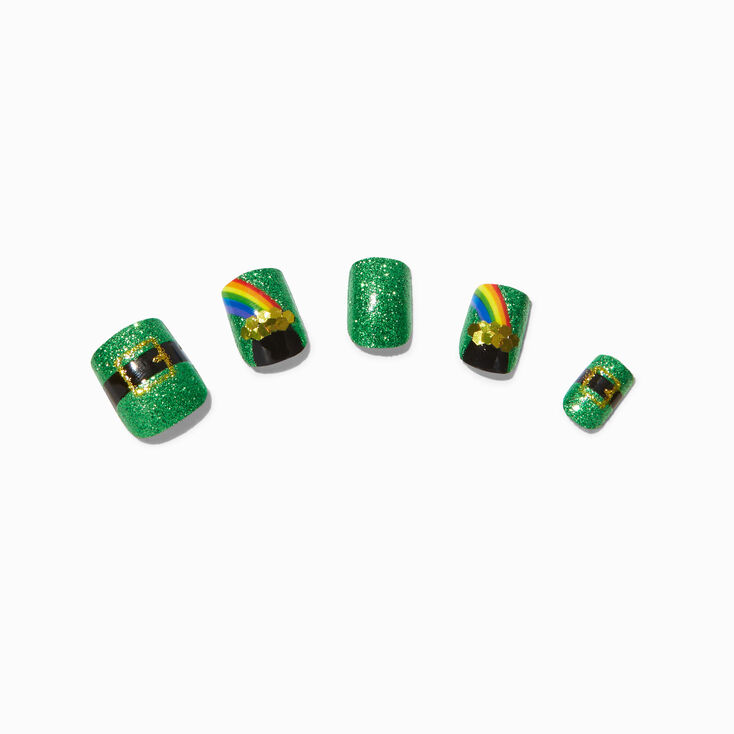 St. Patrick&#39;s Day Pot of Gold Square Press On Faux Nail Set - 24 Pack,