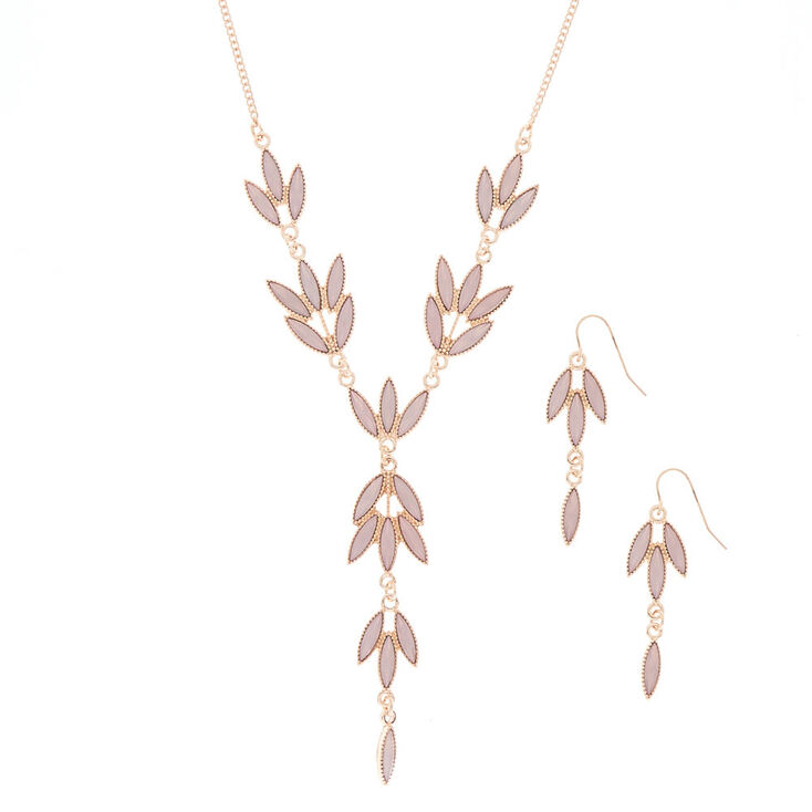 Claire's Parure de bijoux à motif feuille rose tendre couleur doré rose, lot de 2 articles