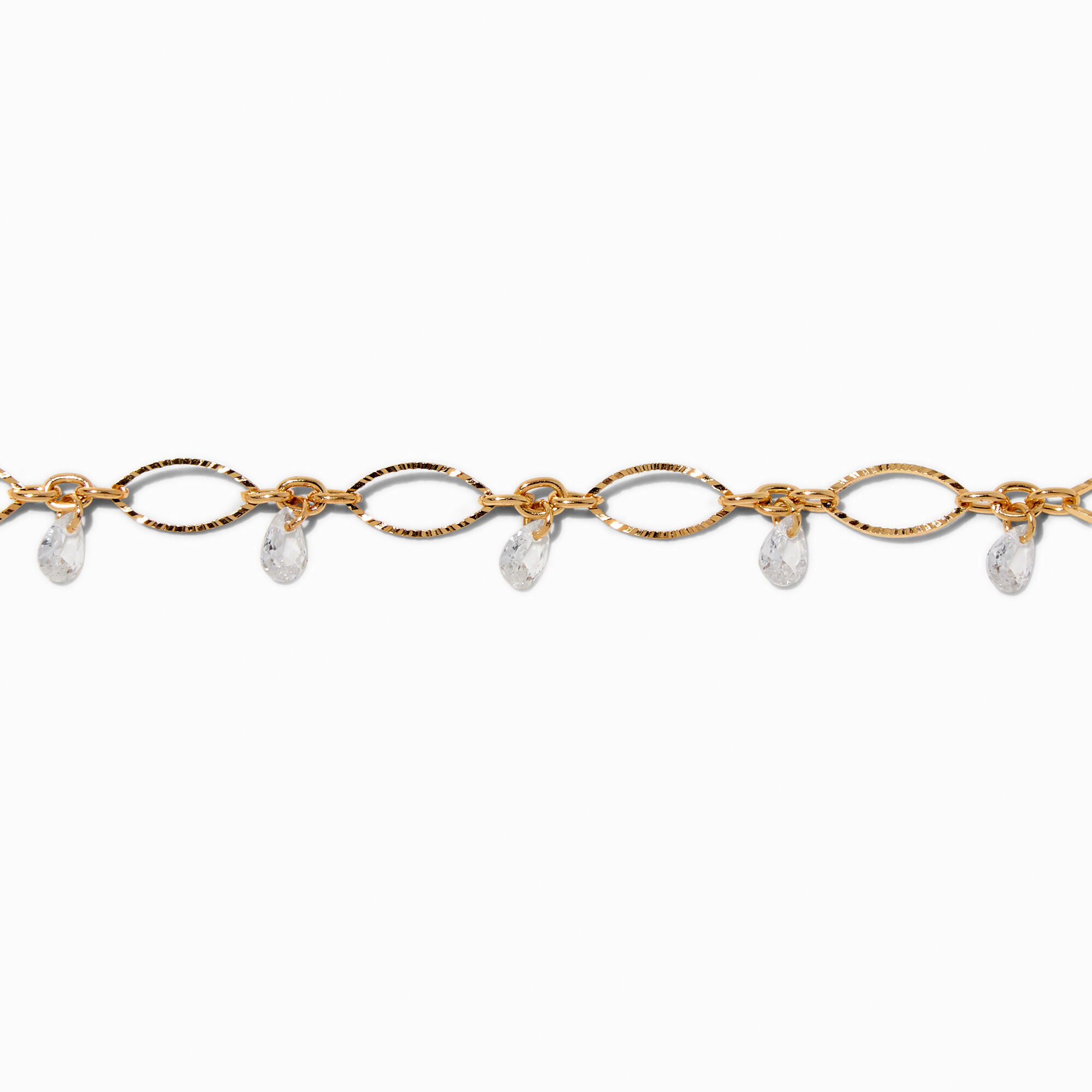 Gold-tone Delicate Oval Cubic Zirconia Chain Bracelet,