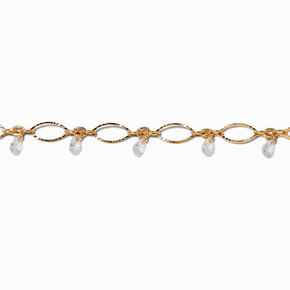 Gold-tone Delicate Oval Cubic Zirconia Chain Bracelet,