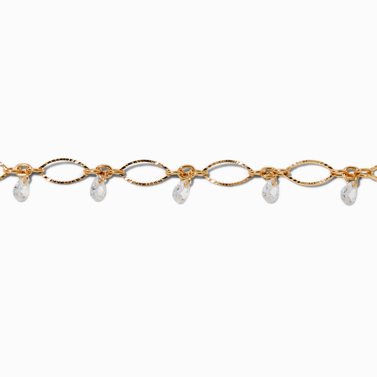 Gold-tone Delicate Oval Cubic Zirconia Chain Bracelet,