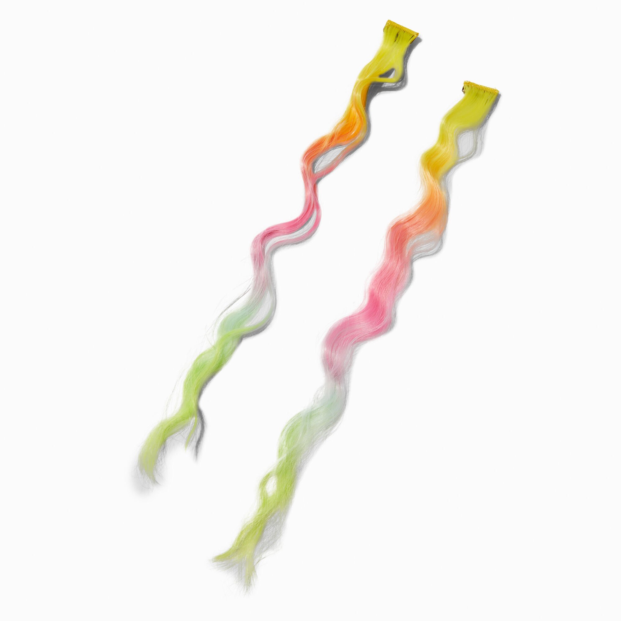 View Claires Curly Faux Hair Clip In Extensions 2 Pack Rainbow information