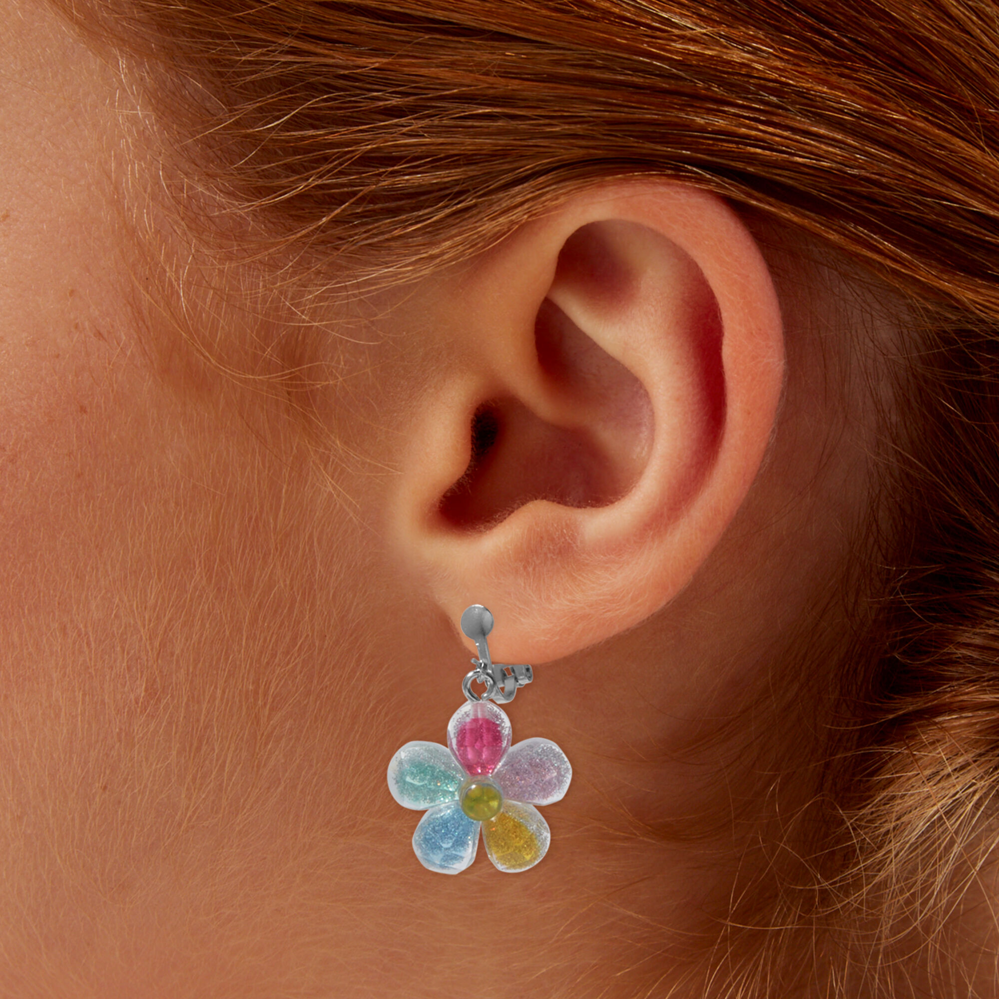 Rainbow Daisy 1" Clip-On Drop Earrings,