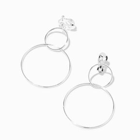 Silver Wire Circles 2&#39;&#39; Clip On Drop Earrings,