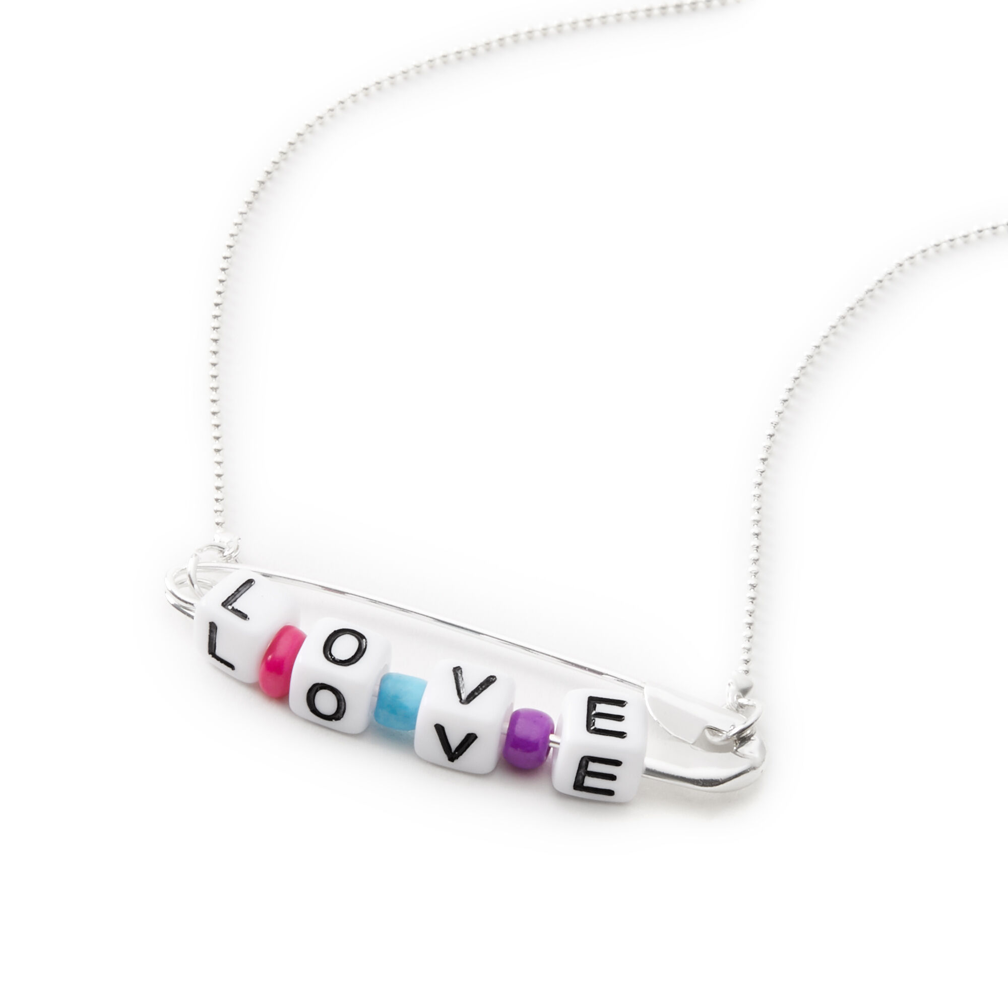 Safety pin necklace with clearance beads