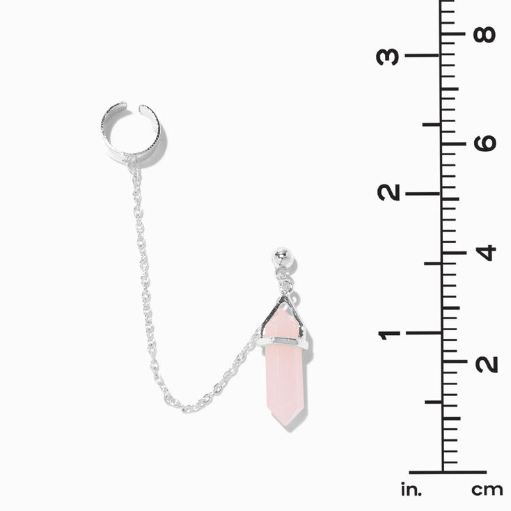 Pink Mystical Gem Silver Cuff Connector Drop Earrings,