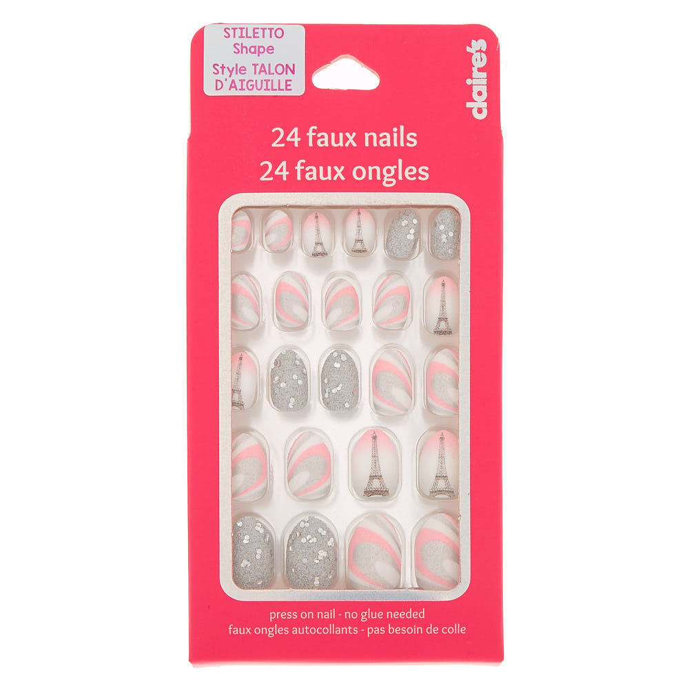 Glitter Paris Stiletto Press On Faux Nail Set - 24 Pack,