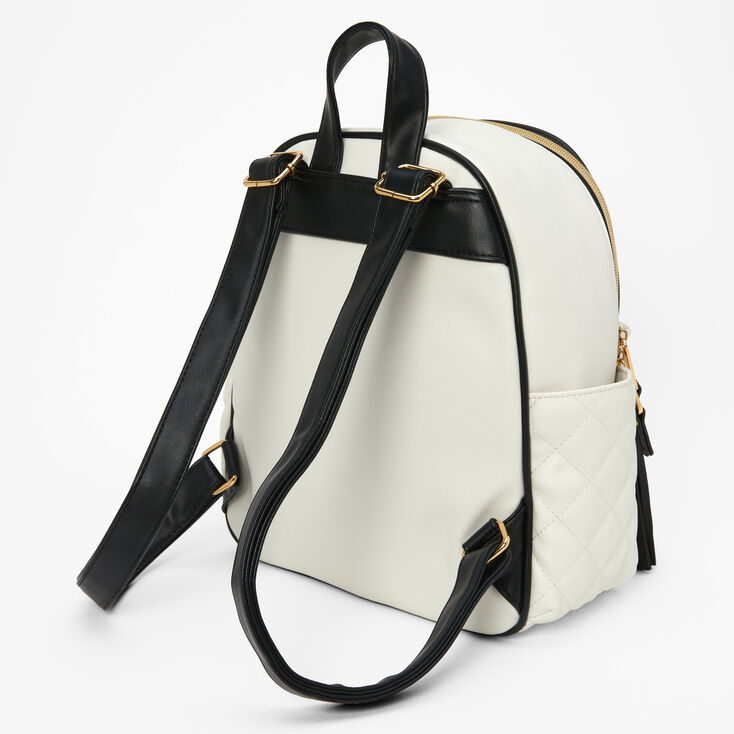 White Quilted Gold Studded Backpack,