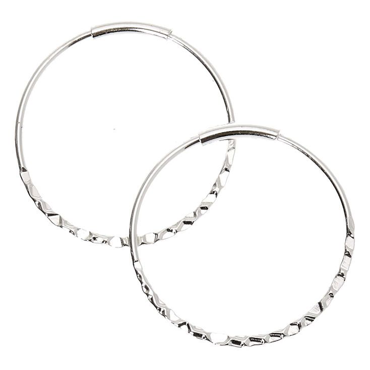 Silver 25MM Hammered Hoop Earrings,