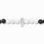 White Marble Beaded Silver Skull Stretch Bracelet,