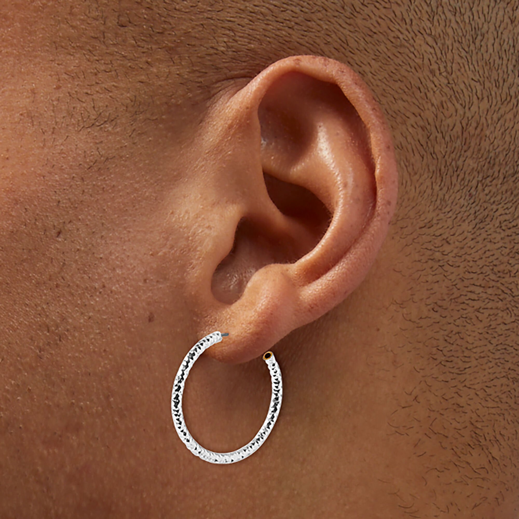 Silver-tone Sandblasted 25mm Hoop Earrings,