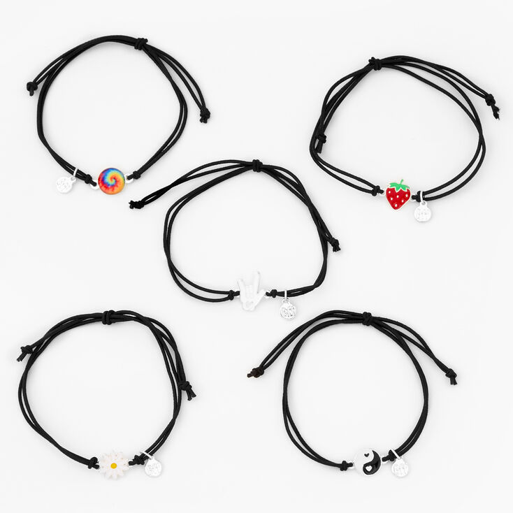 Best Friends 90s Charm Black Cord Bracelets - 5 Pack,