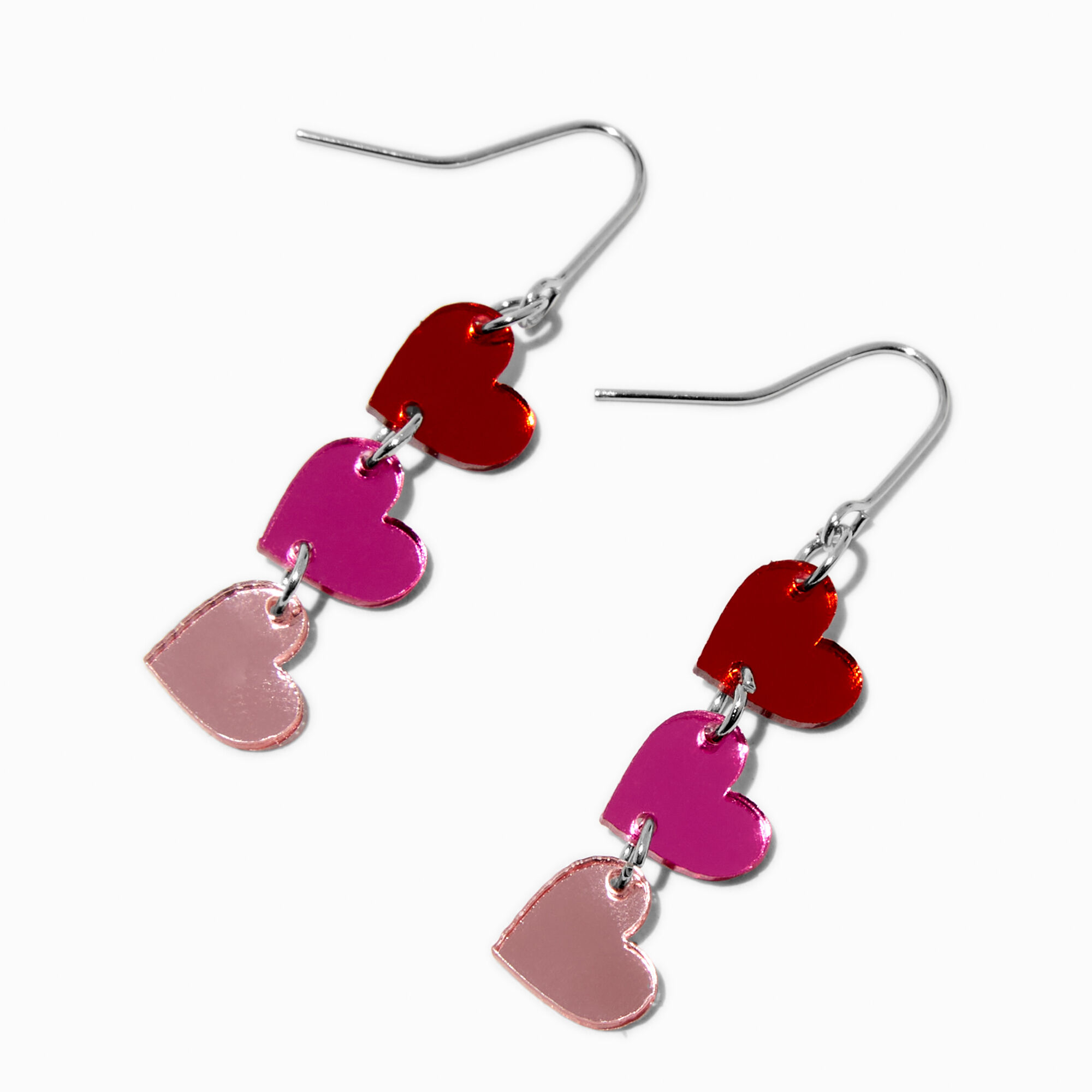 View Claires SilverTone Linear Heart 15 Drop Earrings Pink information