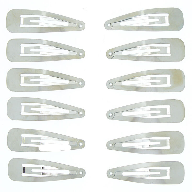 Silver Snap Hair Clips - 12 Pack,