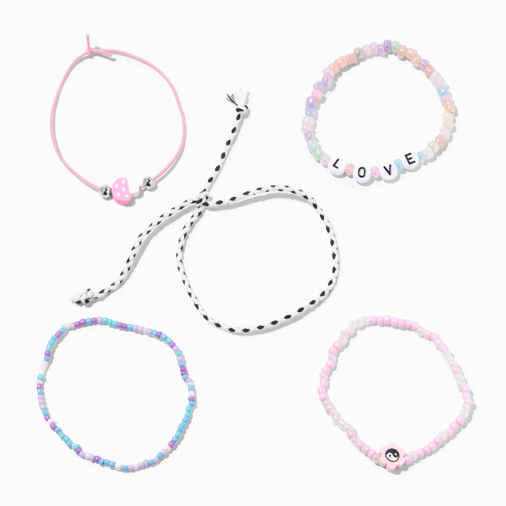 Pink Love Beaded &amp; Woven Bracelet Set - 5 Pack,