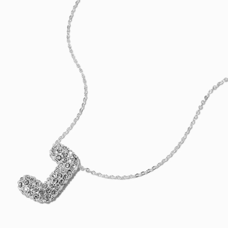 Collier &agrave; pendentif &agrave; bulles et initiale pav&eacute; couleur argent&eacute;e - J,