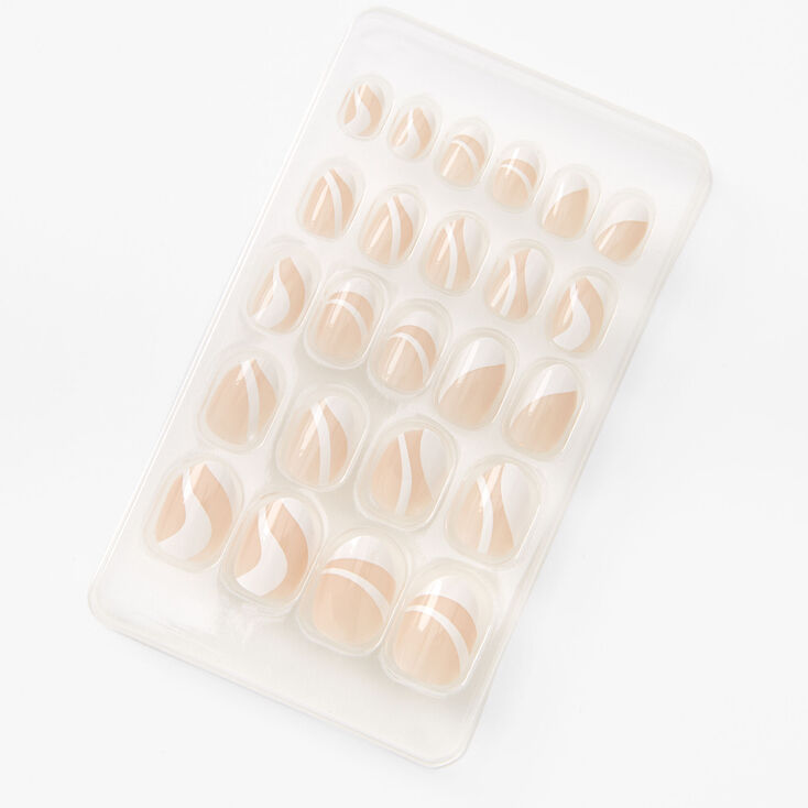 White Swirl Stiletto Press On Vegan Faux Nail Set - 24 Pack,
