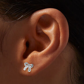 C LUXE by Claire&#39;s Sterling Silver Cubic Zirconia Bow Stud Earrings ,