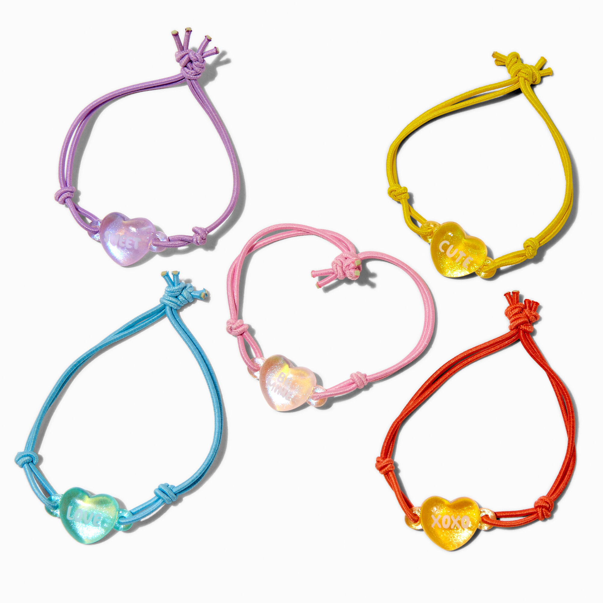 Candy Heart Valentine's Day Adjustable Bracelets - 5 Pack,