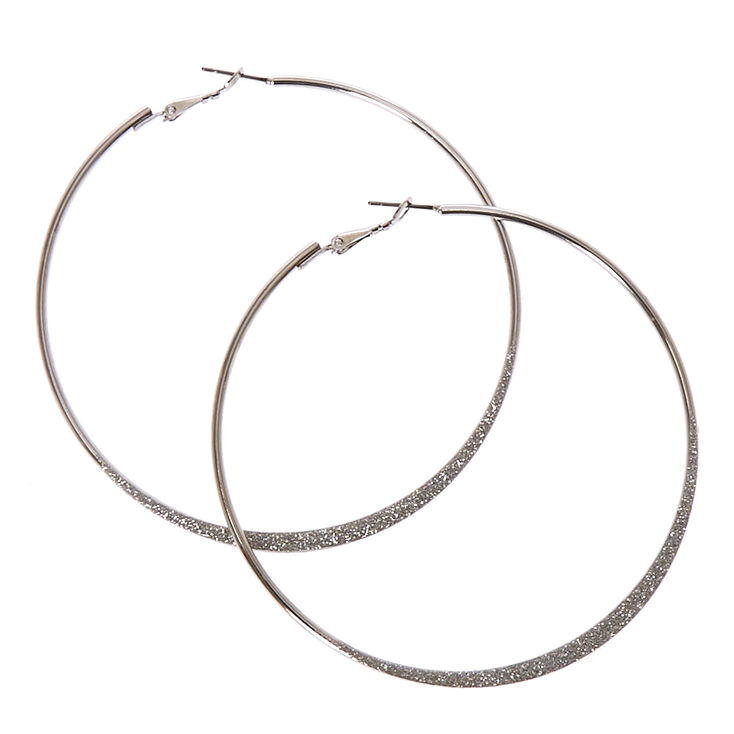 Silver 80MM Glitter Hoop Earrings,