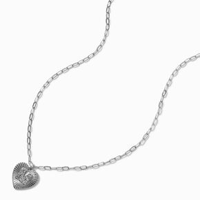 Silver-tone Radiant Heart Initial Pendant Necklace - M,