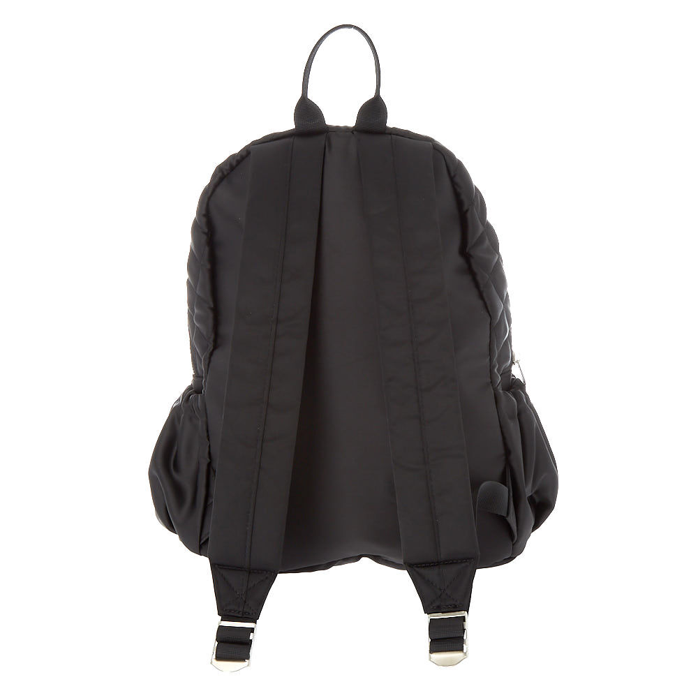 Sac à dos noir de taille moyenne satiné et matelassé,