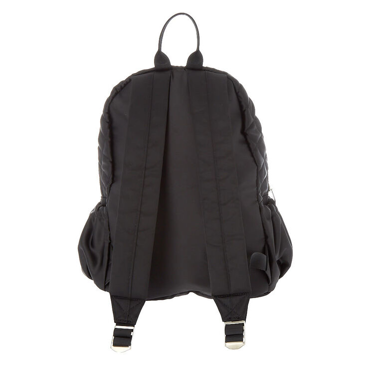 Quilted Satin Midi Backpack - Black | Claire's