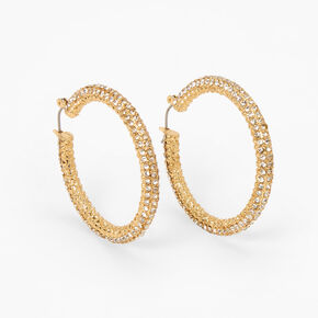 Gold 50MM Stone Hinge Hoop Earrings,