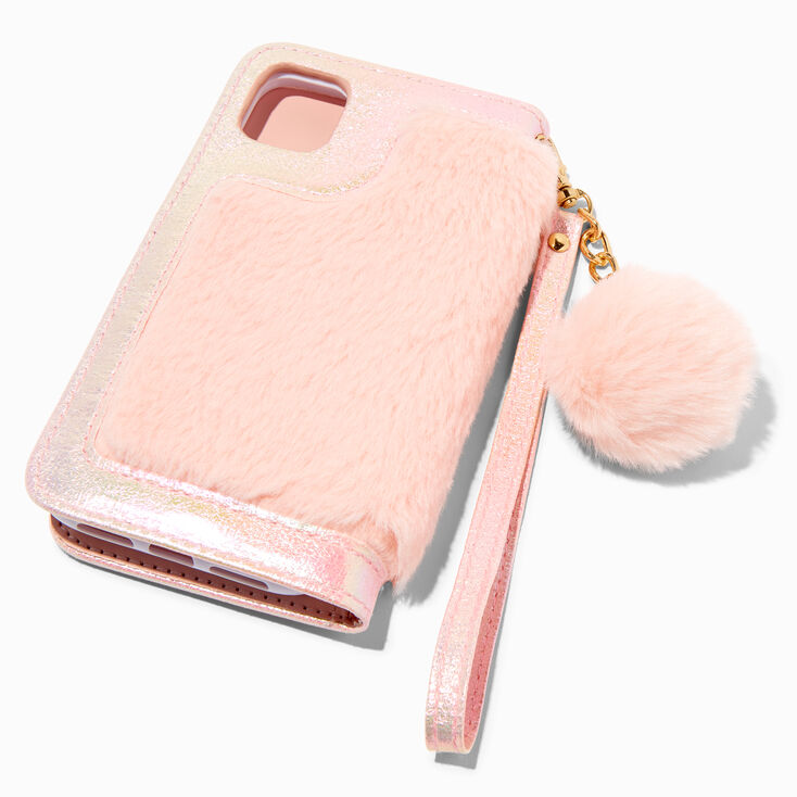 Furry Pink Wristlet Phone Case - Fits iPhone&reg; 11,