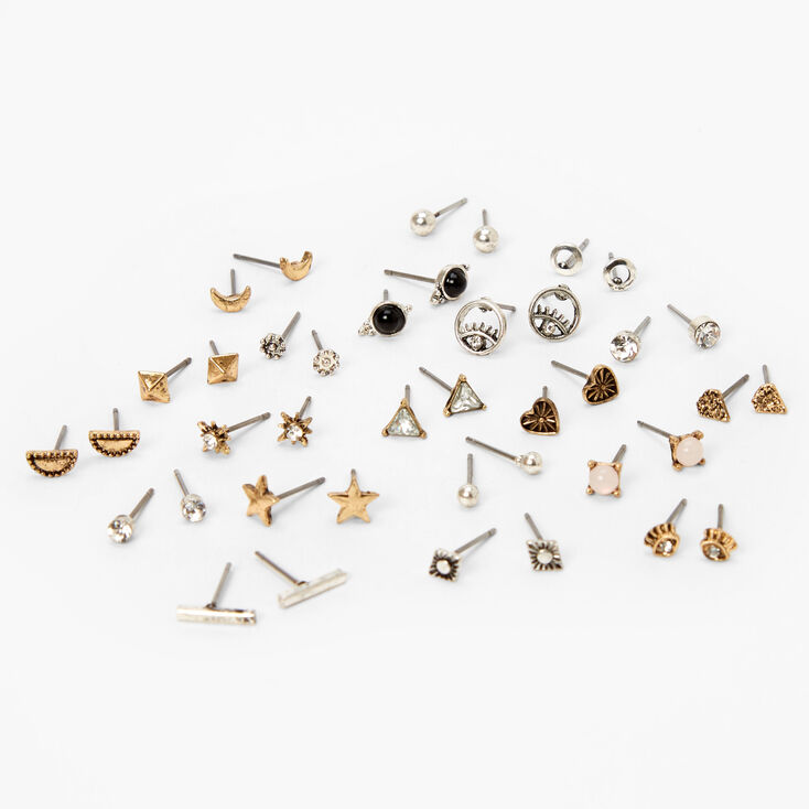 Gold Black &amp; Gold Textured Stud Earrings - 20 Pack,