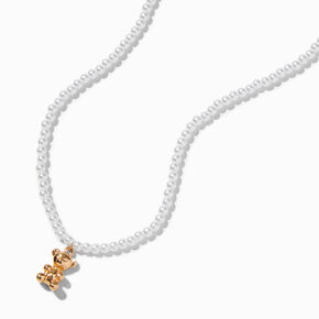 Pearl &amp; Gold-tone Bear Pendant Necklace,
