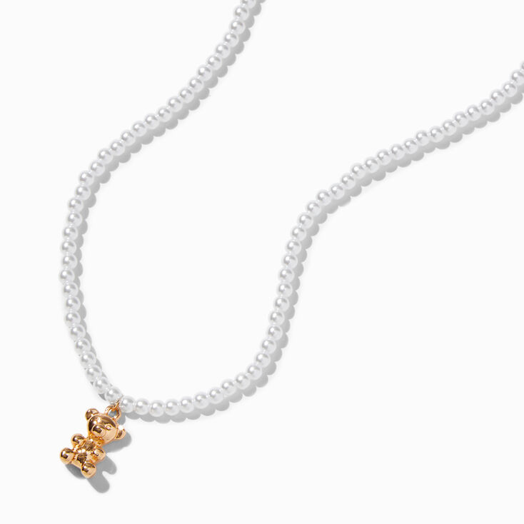 Pearl &amp; Gold-tone Bear Pendant Necklace,