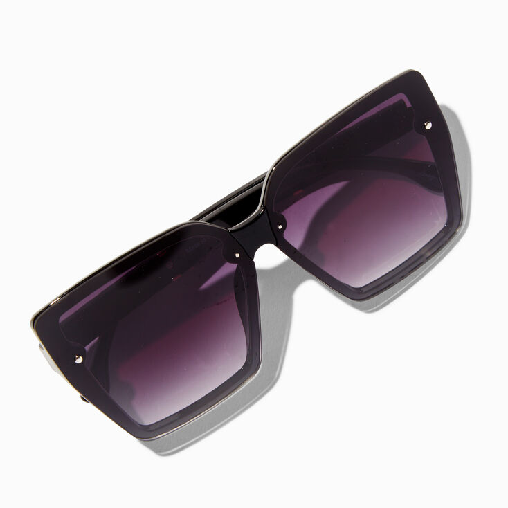 Faded Purple Lens Black Square Shield Sunglasses,