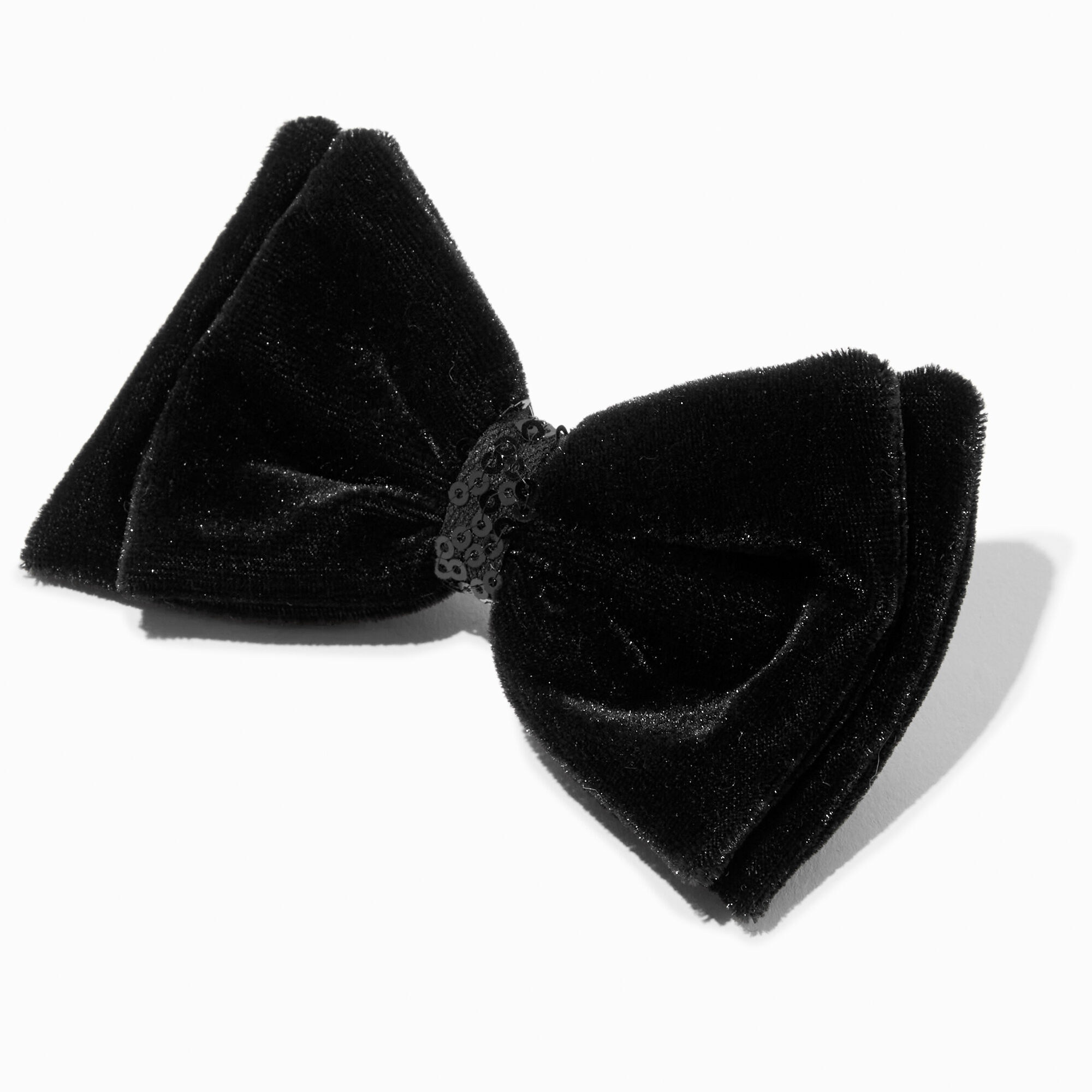 View Claires Velvet Sequin Bow Hair Clip Black information